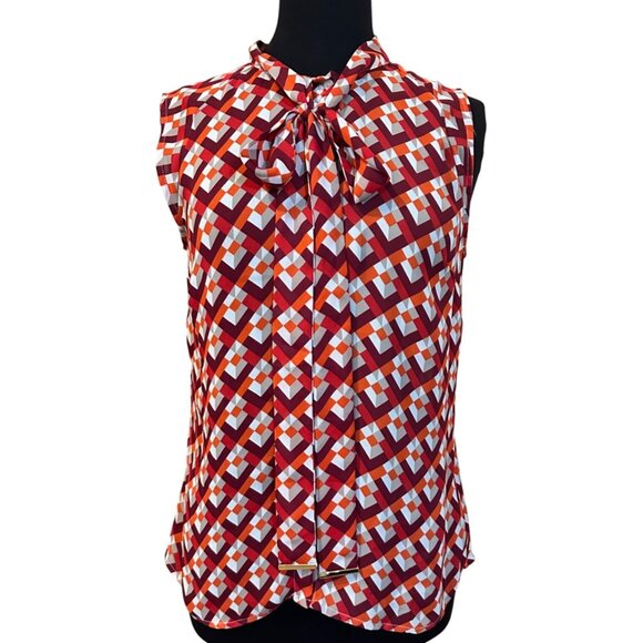 Worthington Brand Geometric Blouse Cap Sleeve 100% Polyester Women's Size S - Picture 1 of 11